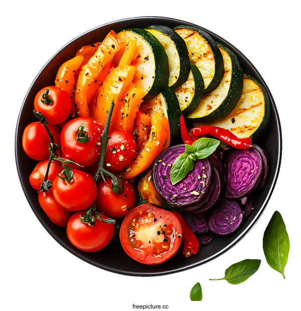 [Transparent Background PNG]Assorted Grilled Vegetables in a Bowl