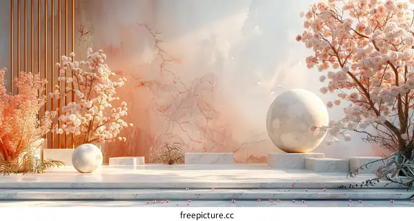 Elegant Pastel Sakura Blossom Scene Design