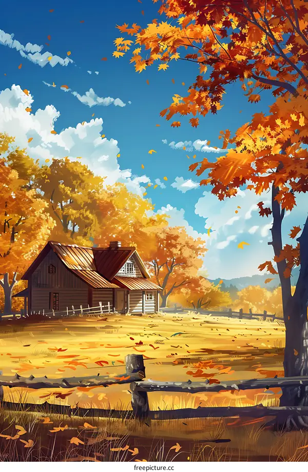 Autumn Landscape With House And Trees