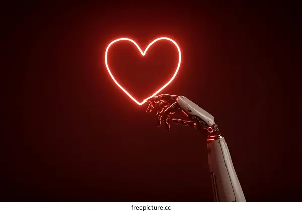 Robot Arm Touches Neon Heart Shape