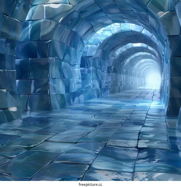 Blue Light Illuminating Ice Tunnel