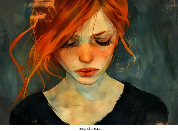 portrait of a sad redhead woman