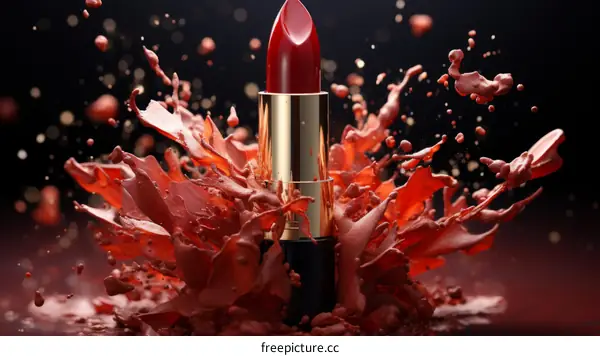 Red lipstick with red liquid splash