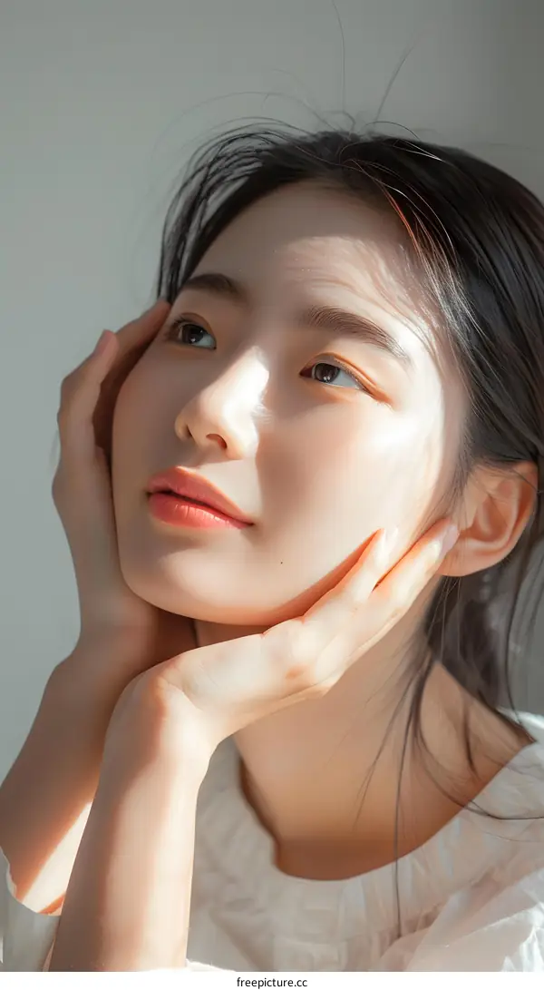 Portrait of a Young Asian Woman with Sunlight on Her Face