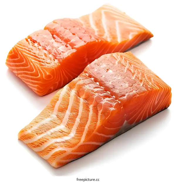 Fresh Salmon Fillets Isolated on White Background