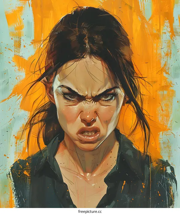 Angry Woman Portrait Digital Art Illustration