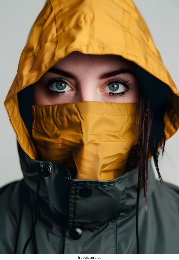 Woman Wearing Yellow Hood and Mask