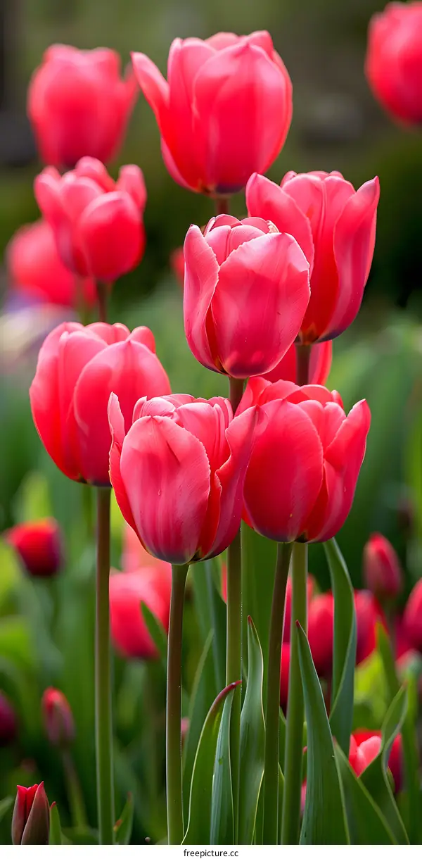 Closeup of Red Tulips in a Garden