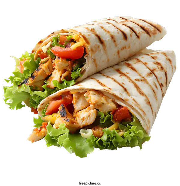 [Transparent Background PNG]Chicken wrap sandwich with lettuce and tomato