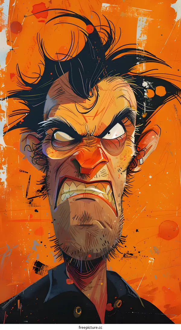 Angry Man Portrait with Orange Background