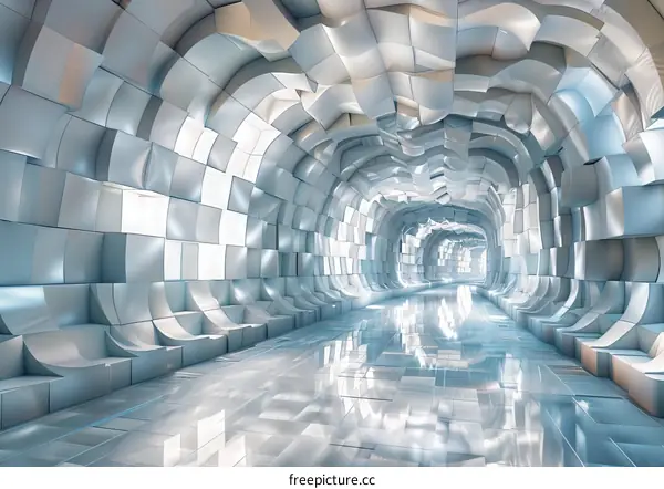 Futuristic Tunnel Structure Made of Interlocking Geometric Shapes