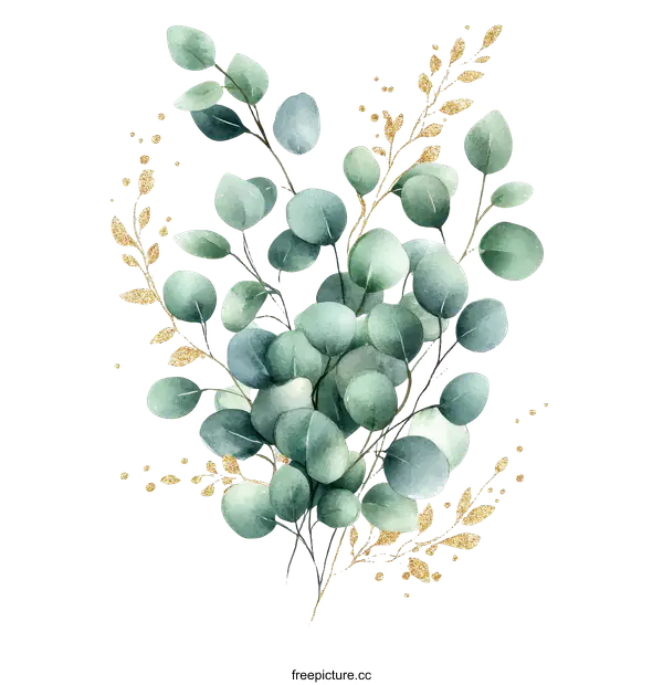[Transparent Background PNG]Watercolor Eucalyptus Bouquet Illustration
