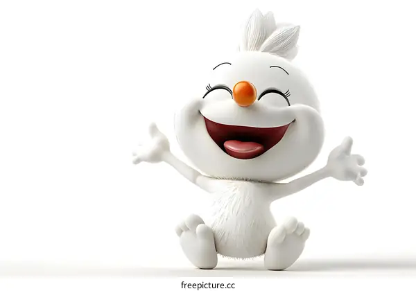 Cute Cartoon Character White Furry Happy Smiling Character