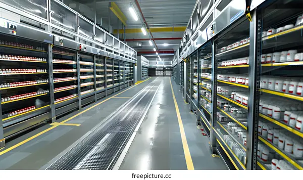 Modern Automated Storage and Retrieval System in Warehouse