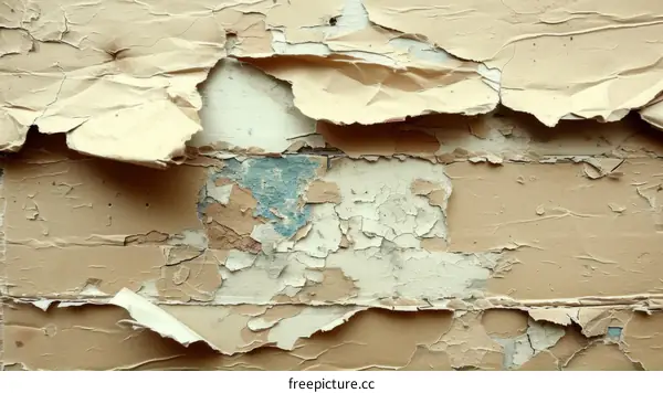 Close-up photo of peeling beige paint