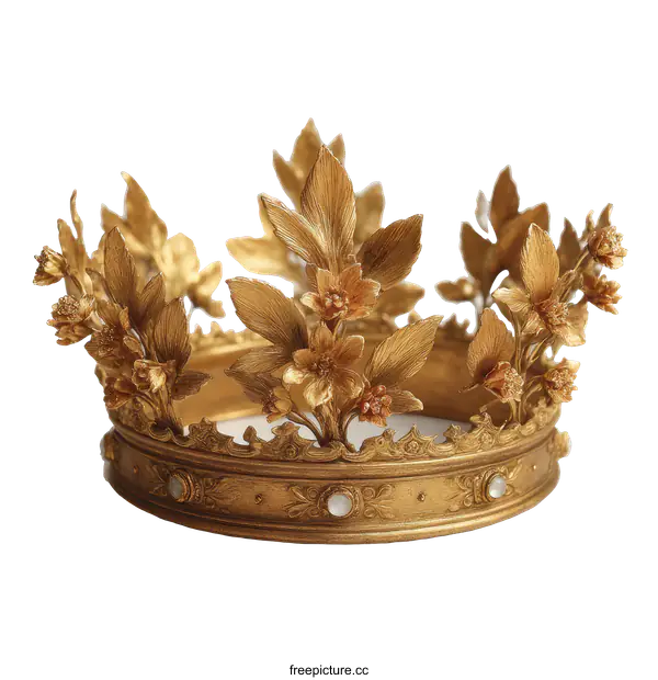 [Transparent Background PNG]Golden Floral Crown  Ornate Headpiece