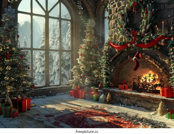Cozy Christmas Fireplace with Festive Decor