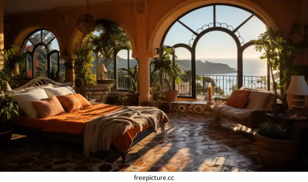 Mediterranean Villa Bedroom with Sea View