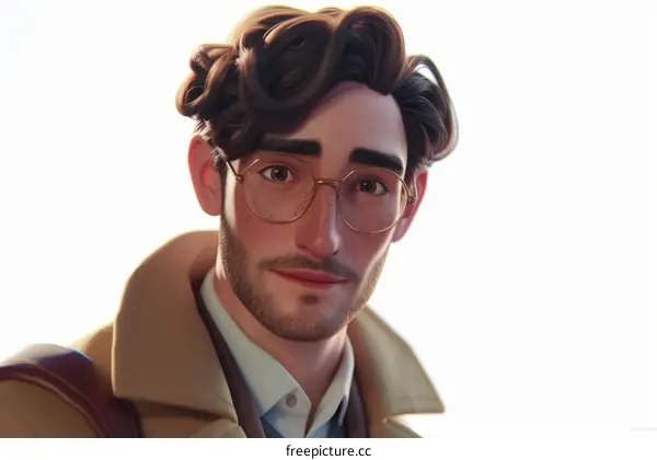 portrait of a handsome young man with brown hair and glasses