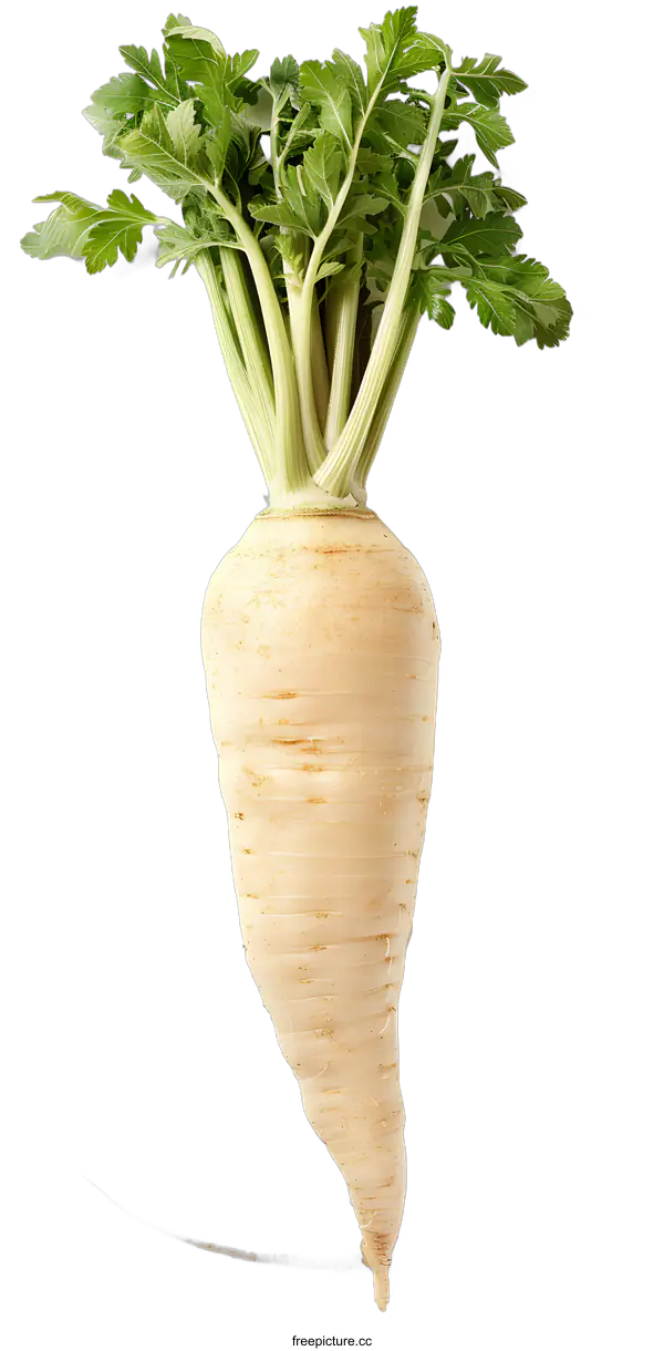 [Transparent Background PNG]Fresh Parsnip Root With Green Tops Isolated On White
