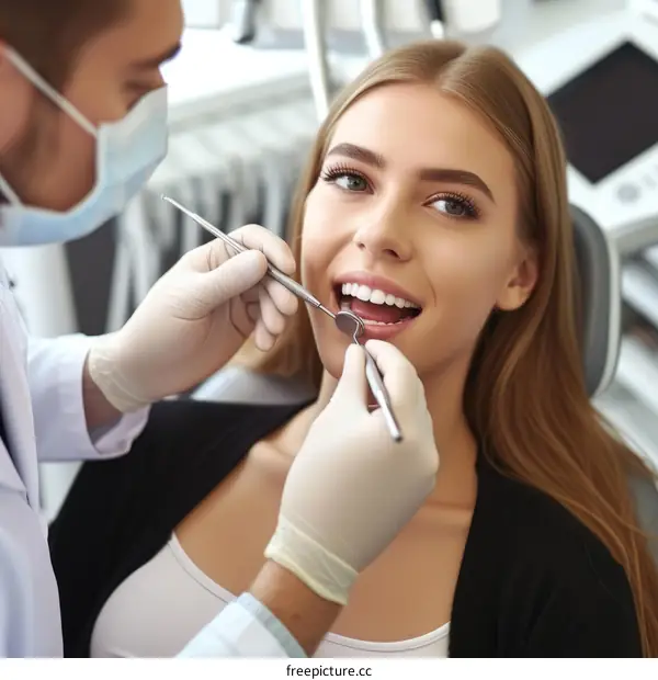 Dentist examining a patient's teeth