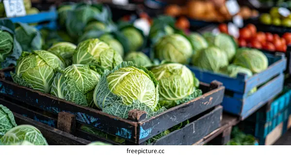 Fresh Cabbages at a Farmer's Market