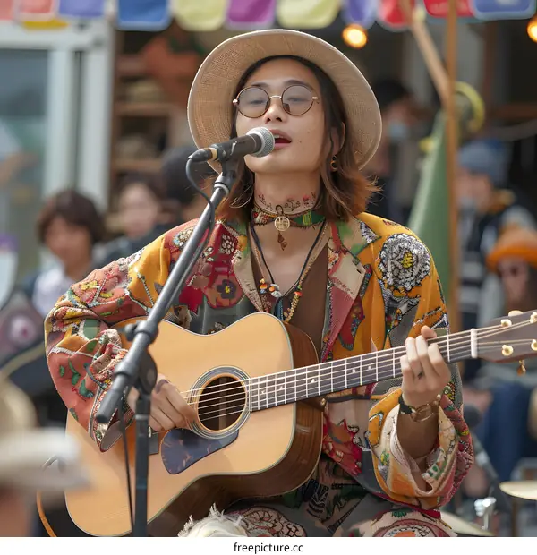 Man Playing Acoustic Guitar During a Street Performance