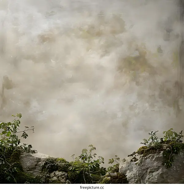 Nature Background With Foggy Sky And Rocks