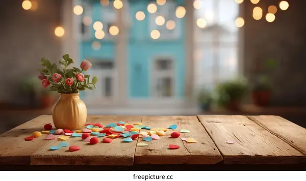 Wooden Table Decor with Flowers and Decorations