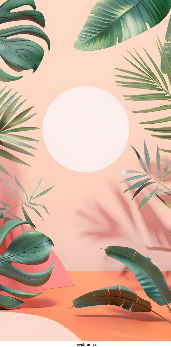 Tropical Leaves and Pink Background