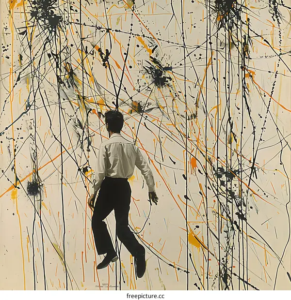 Man Walking Towards Abstract Painting