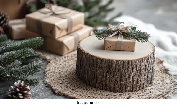 Christmas Gift on Wooden Slice Decorations