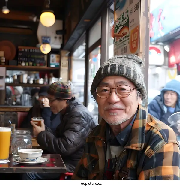 portrait of a smiling elderly man wearing a plaid shirt and beanie