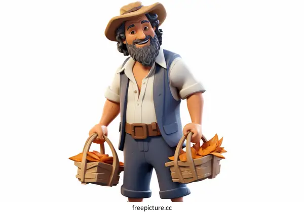 Male farmer holding baskets full of tobacco leaves