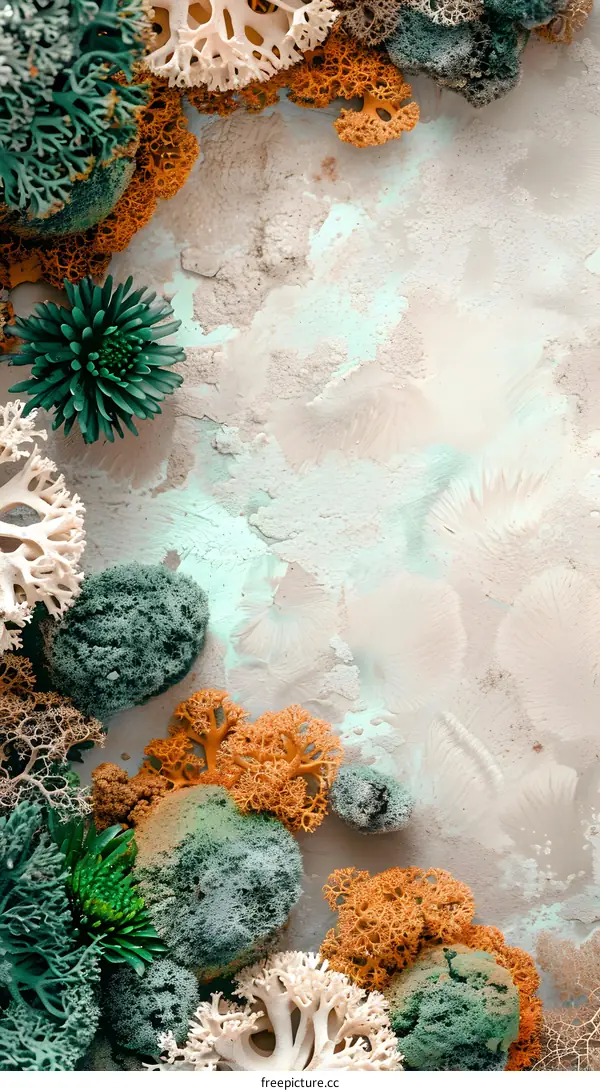 Green and Orange Moss on a White Background