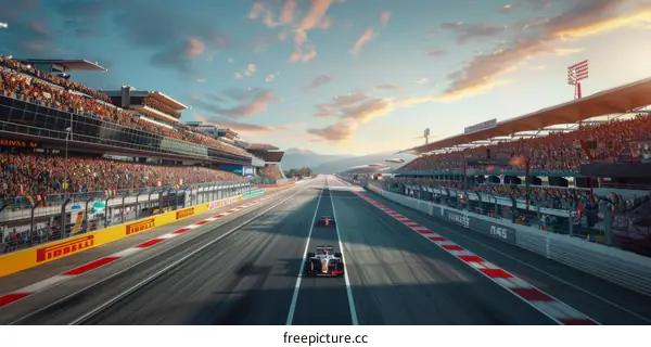 Formula One cars racing on a track with spectators in the stands