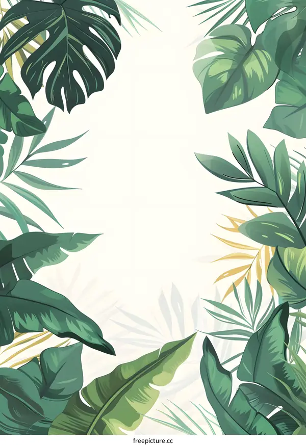 Tropical Green Leaves Frame Background Illustration