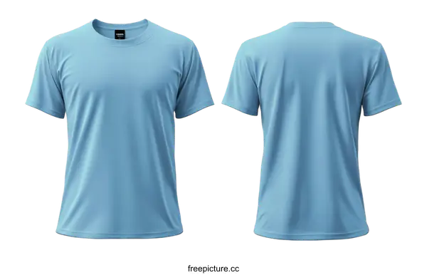 [Transparent Background PNG]Blank Light Blue T-Shirt Mockup Front and Back