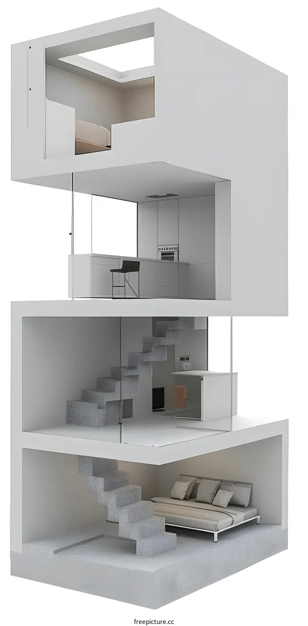 Modern House Interior Design with Staircase and Bedroom