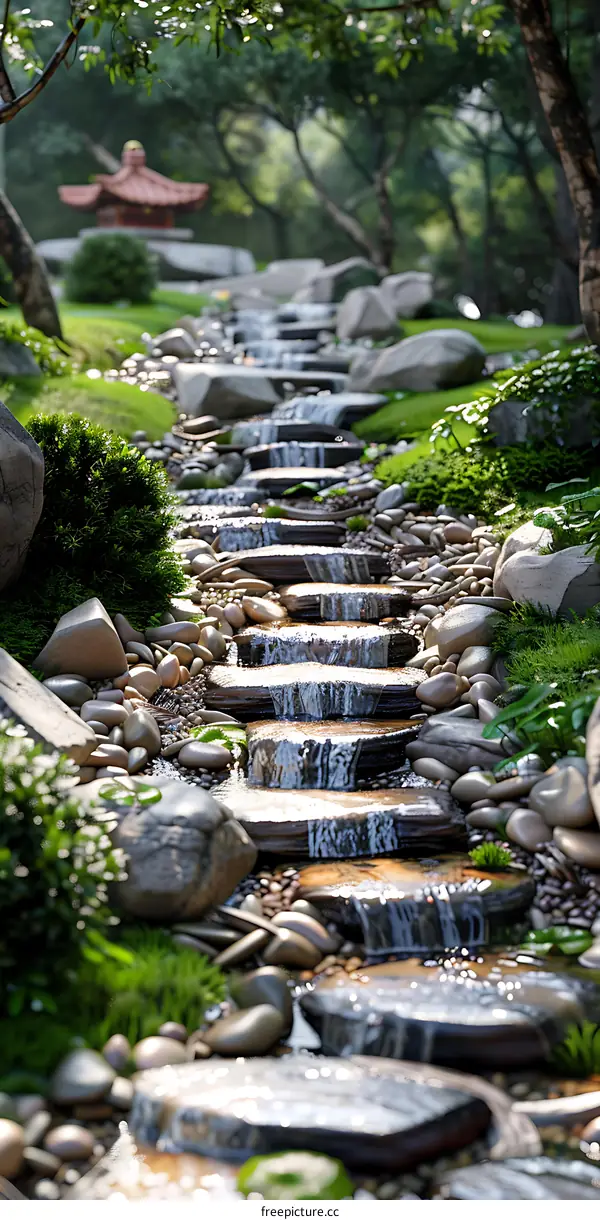 Pebble stream in a Zen garden