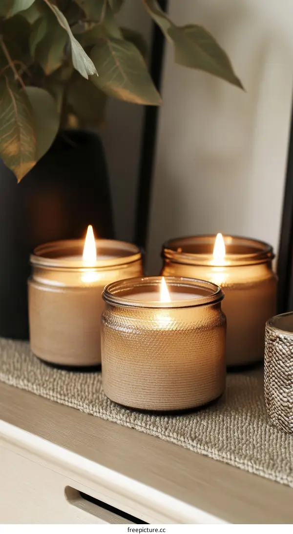 Three Candles in a Rustic Setting