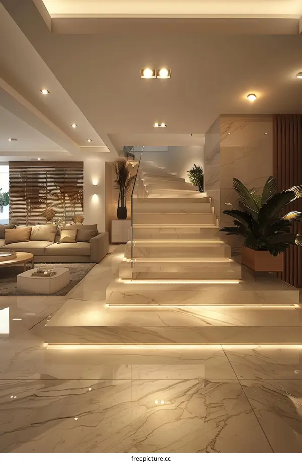 Luxury Modern Interior Design with Marble Staircase