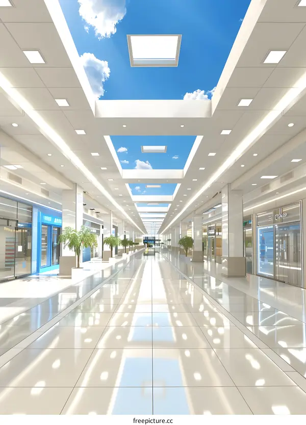 Modern White Corridor With Skylight Ceiling
