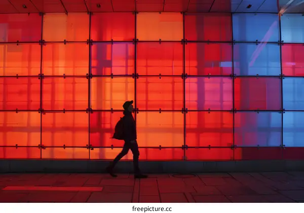 Silhouette Of A Person Walking In Front Of Colorful Wall