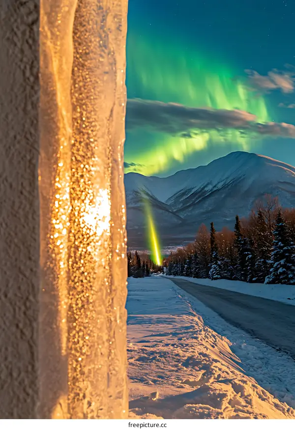 Aurora Borealis Displayed Through Ice Column