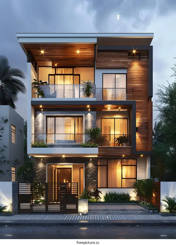 A three-story modern house