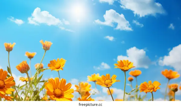 Orange flowers under blue sky