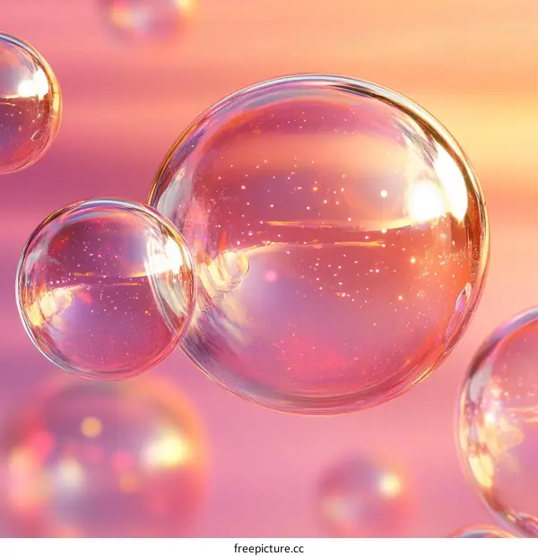 Abstract Colorful Bubbles in Soft Pink Gradient