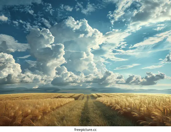 Golden Field of Ripening Wheat Under Cloudy Skies