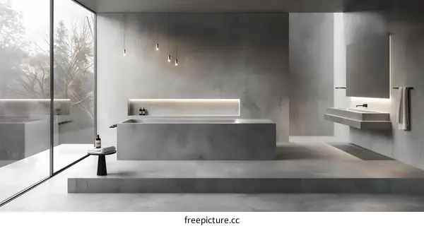 Modern Minimalist Bathroom Interior Design with Concrete